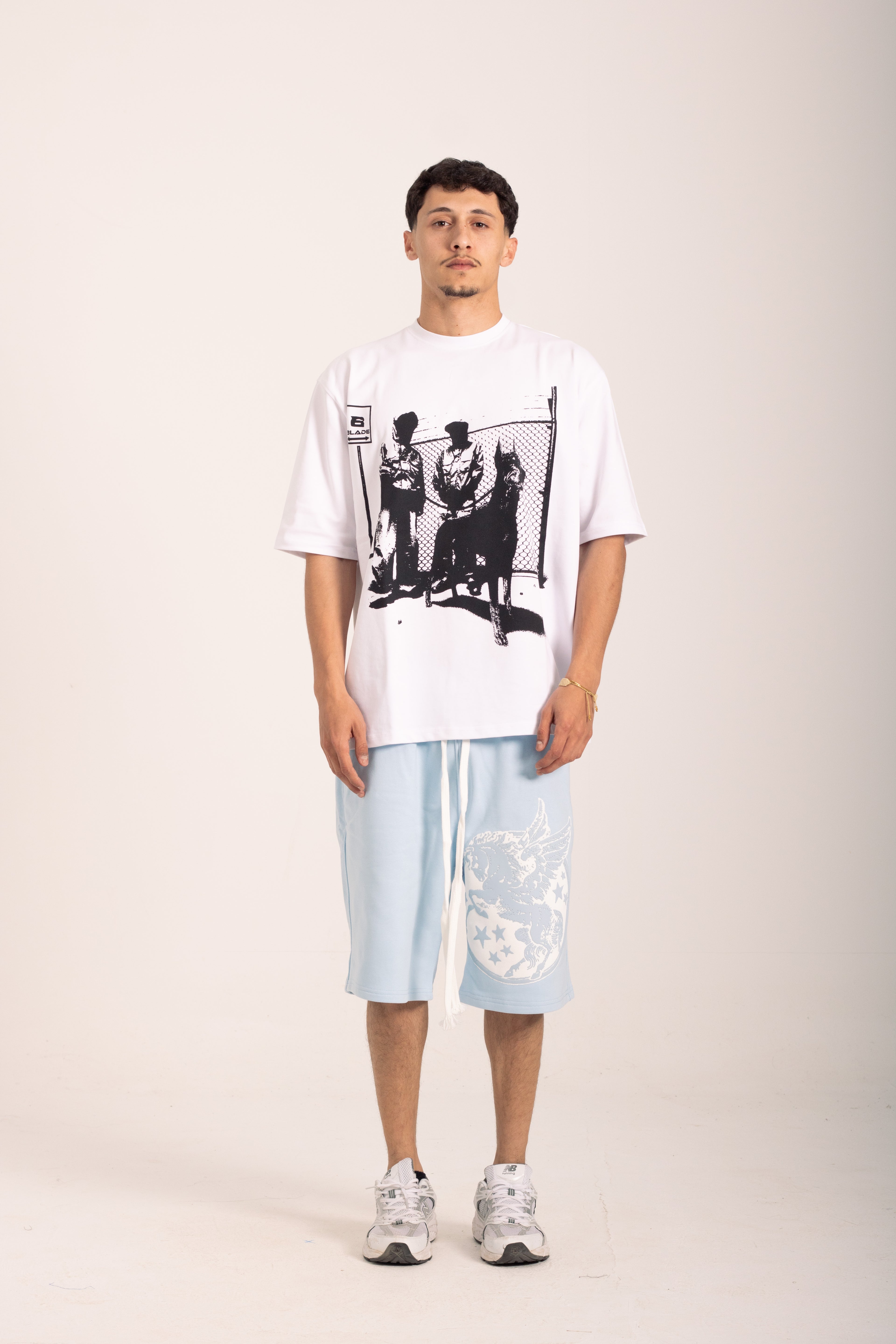 white t-shirt and baby blue short bundle