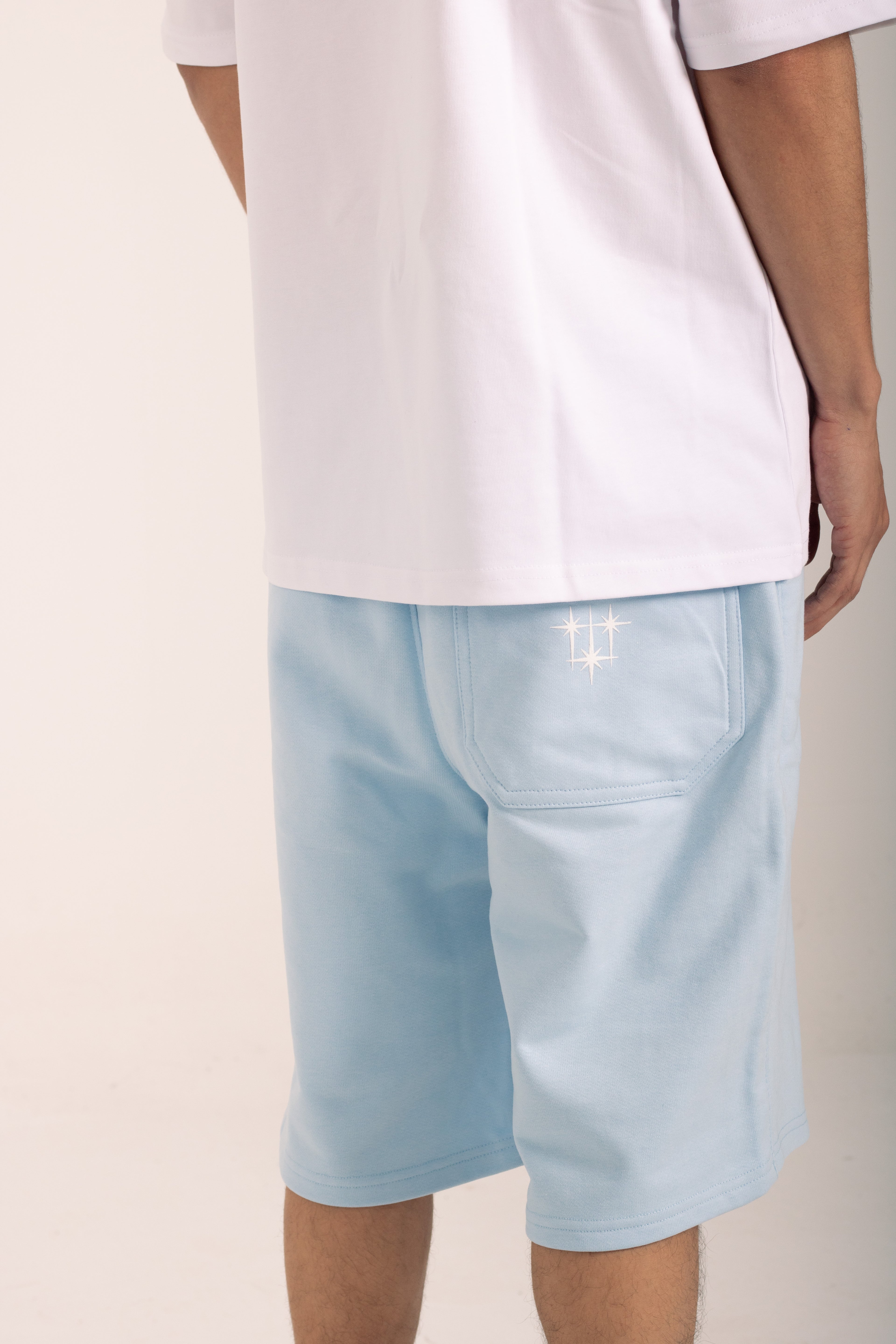 white t-shirt and baby blue short bundle