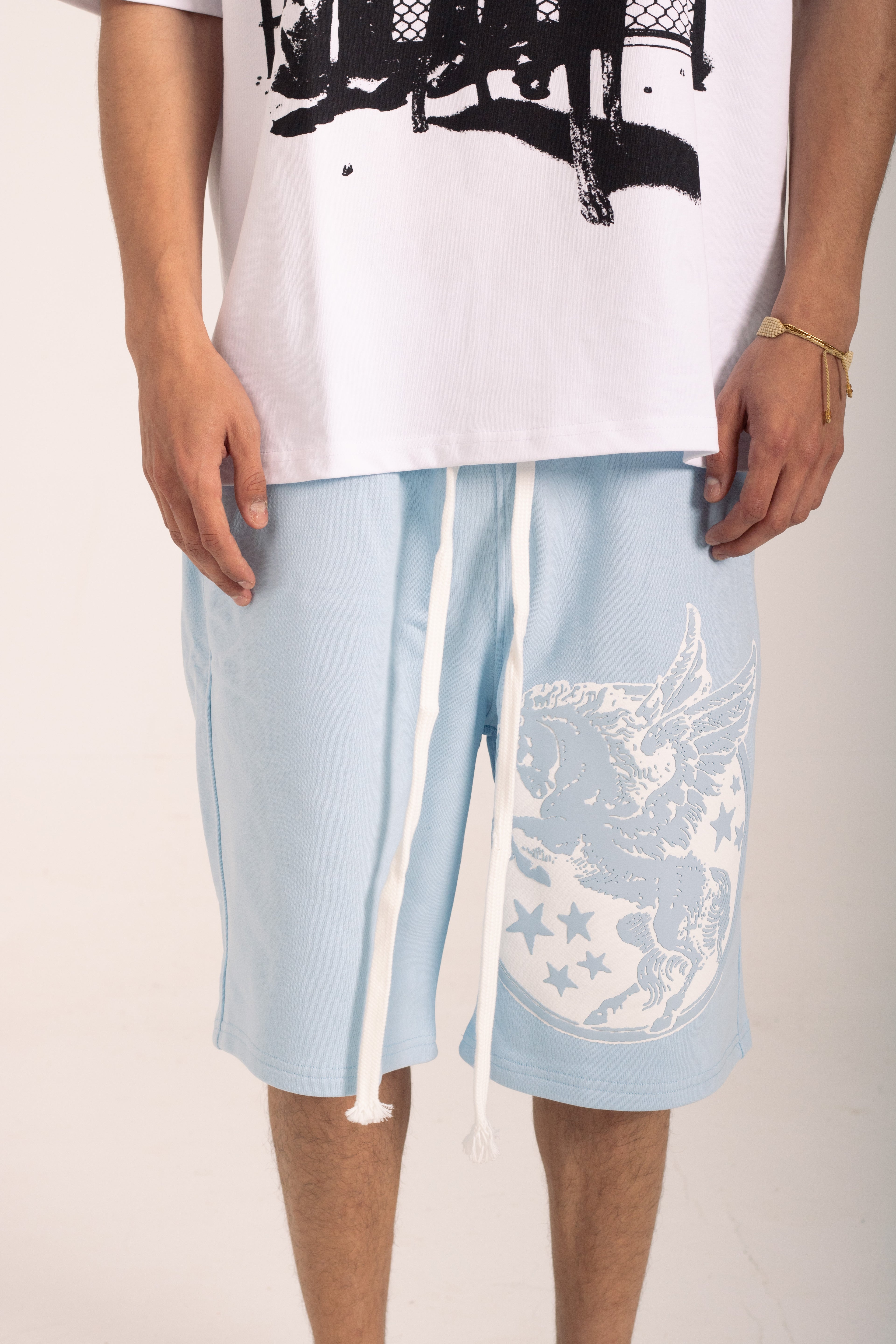 white t-shirt and baby blue short bundle